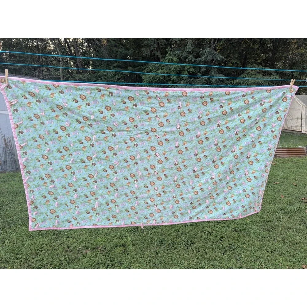 Vintage Homemade Hand Made Nursery Quilted Crib Blanket Bedspread Large